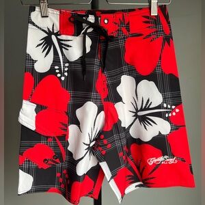 NWT Gwada Surf Floral Men's Swim Shorts - Red and Black Size 30